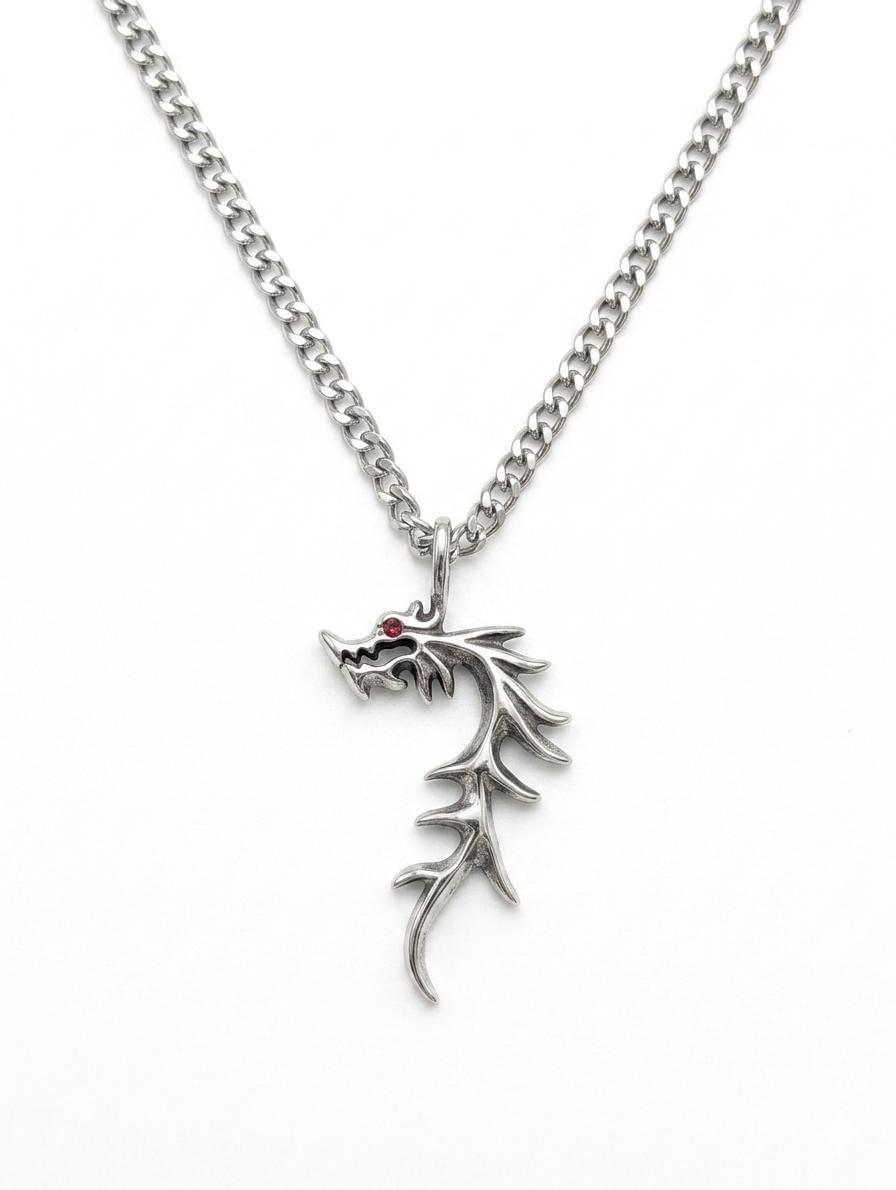 Hand Cast Mythical Dragon Pendant, 3.5 mm Cuban Links Chain