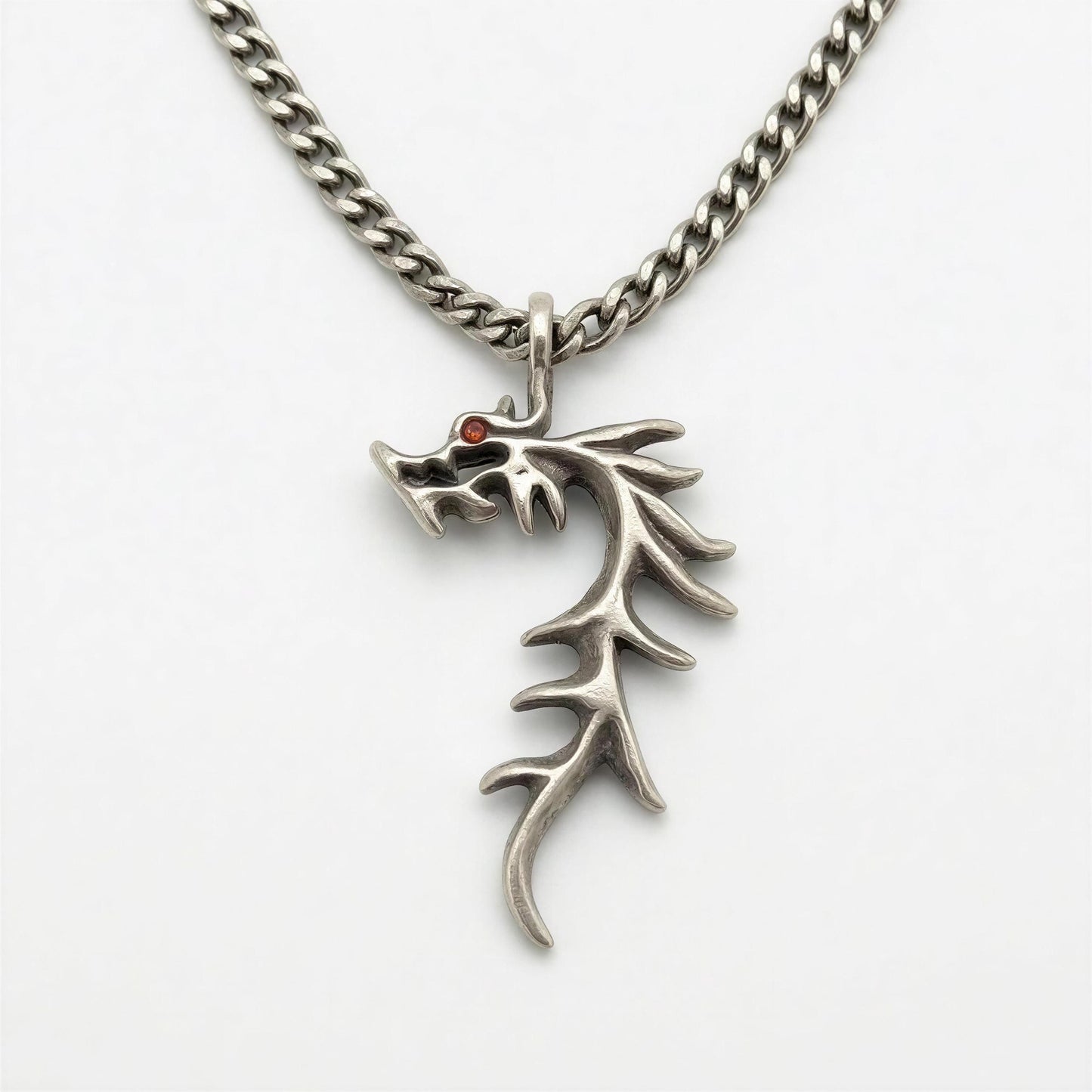 Hand Cast Mythical Dragon Pendant, 3.5 mm Cuban Links Chain