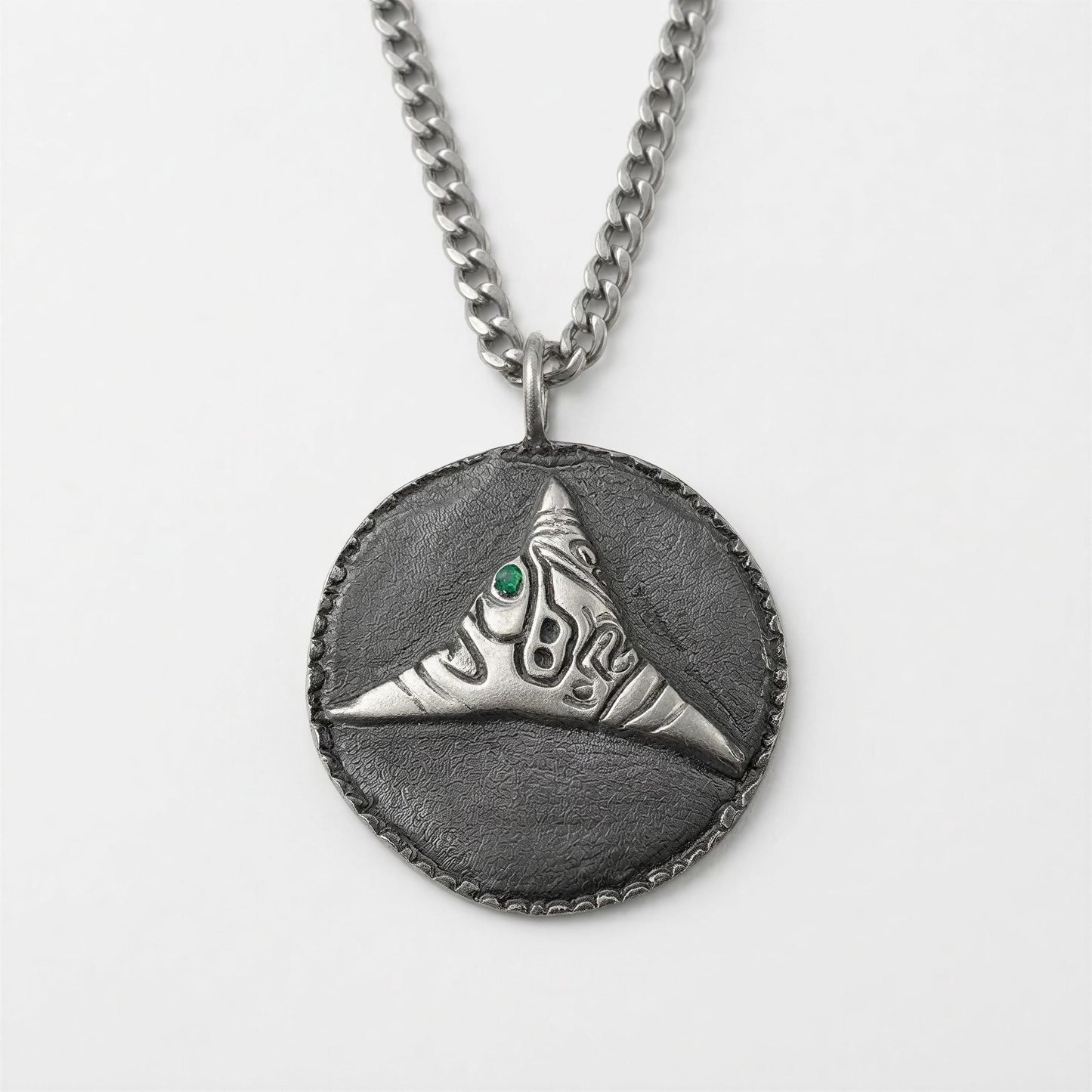 Handcrafted Lead-Free Pewter Taino Trigonolito Pendant, 3.5mm Cuban Links Chain