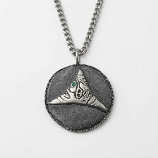 Handcrafted Lead-Free Pewter Taino Trigonolito Pendant, 3.5mm Cuban Links Chain