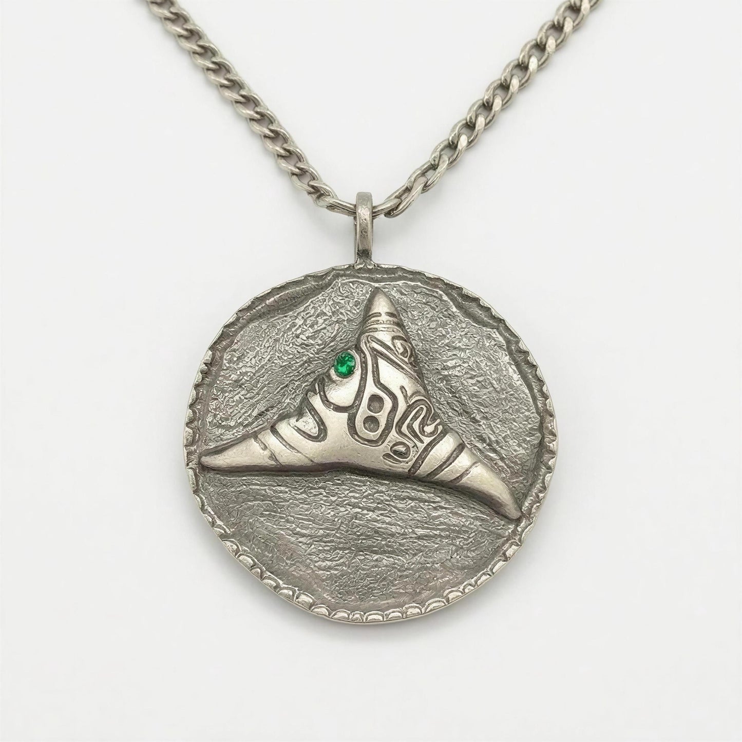 Handcrafted Lead-Free Pewter Taino Trigonolito Pendant, 3.5mm Cuban Links Chain