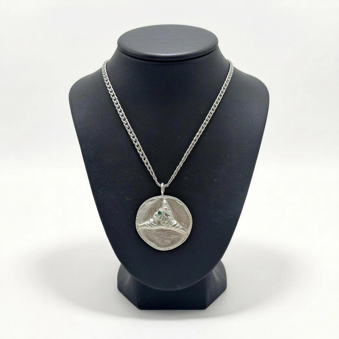 Handcrafted Lead-Free Pewter Taino Trigonolito Pendant, 3.5mm Cuban Links Chain