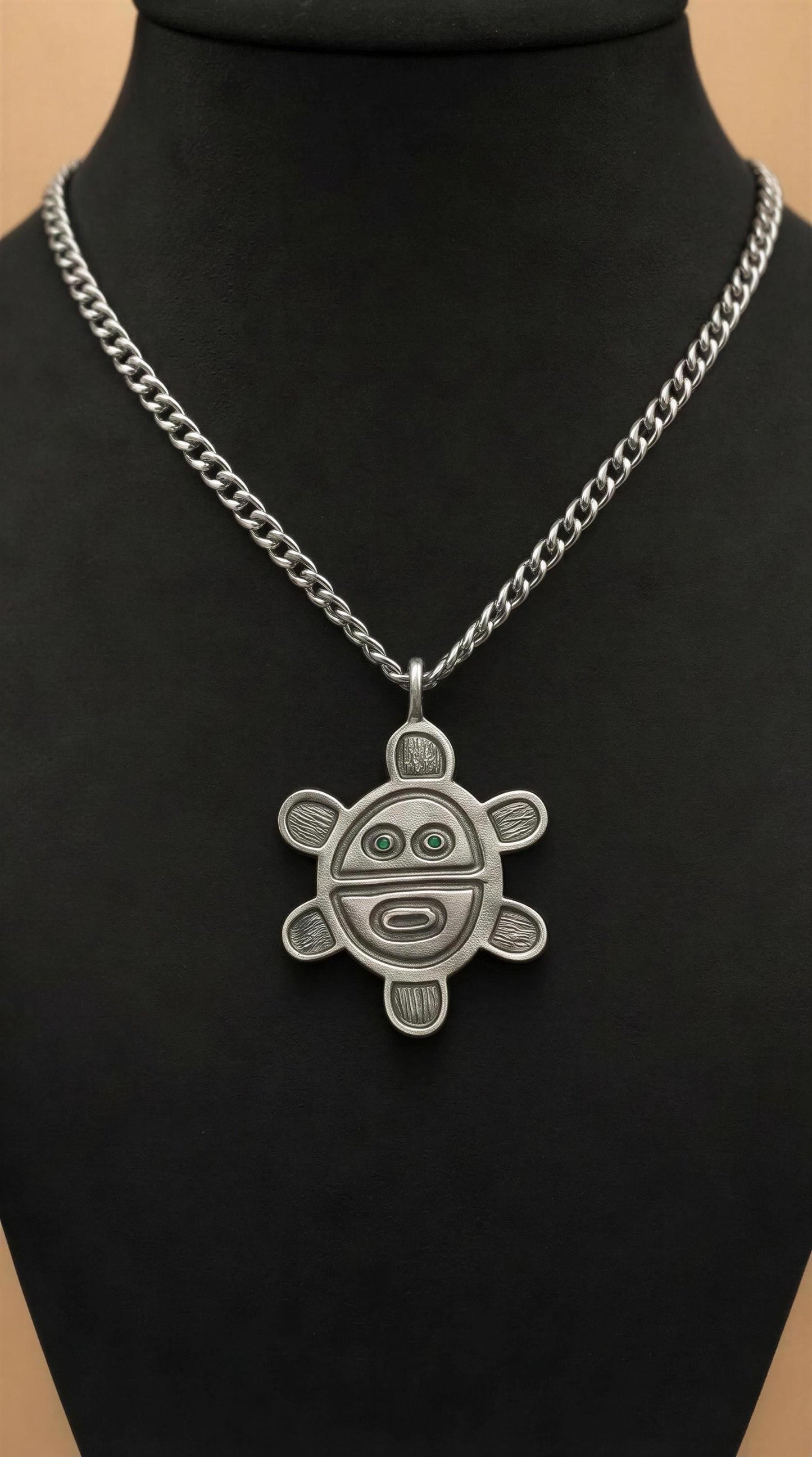 Artisan Sun Symbol Petroglyph Pendant, 3.5 mm Cuban Links Chain