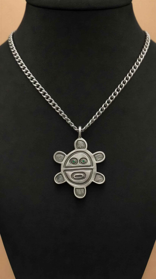 Artisan Sun Symbol Petroglyph Pendant, 3.5 mm Cuban Links Chain