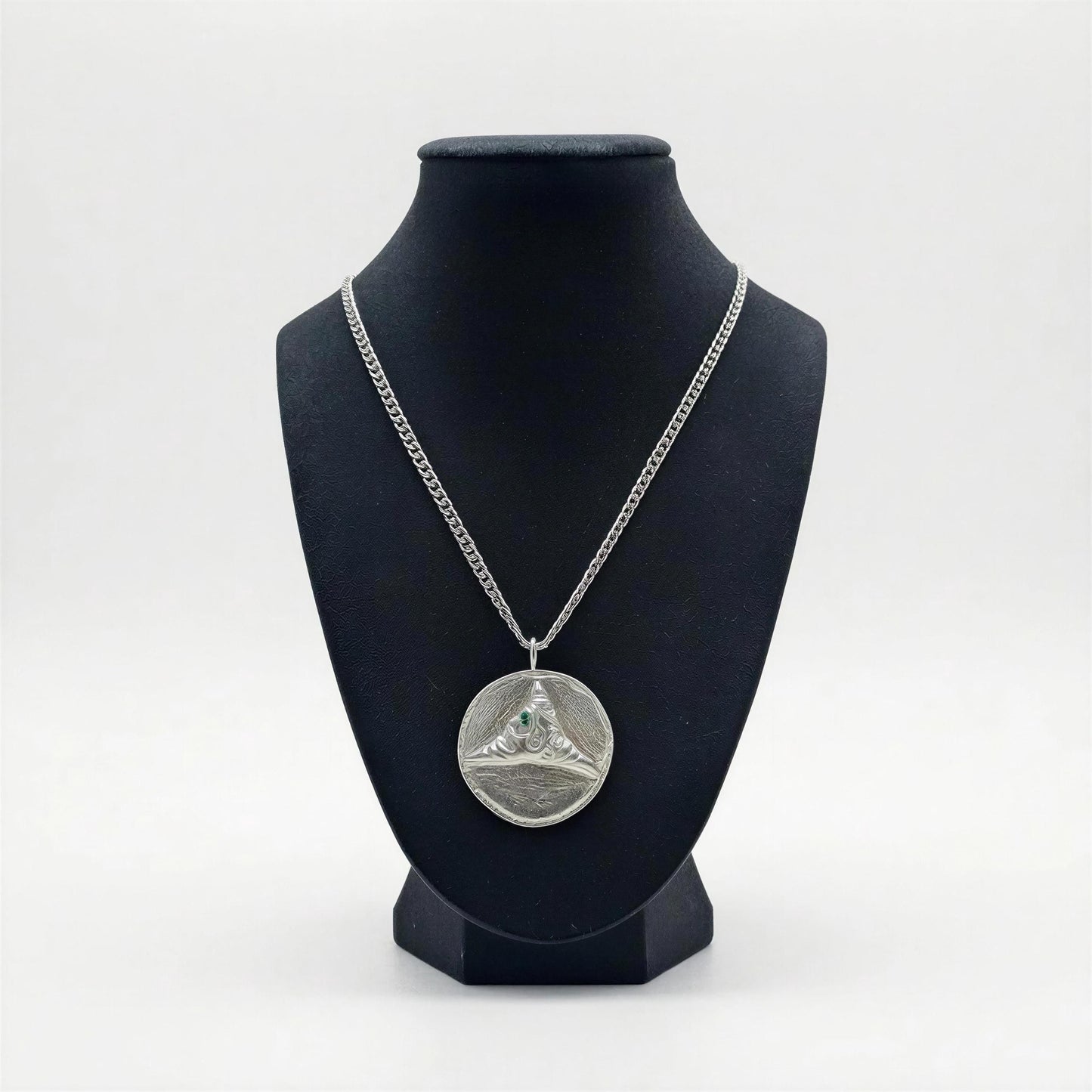 Handcrafted Lead-Free Pewter Taino Trigonolito Pendant, 3.5mm Cuban Links Chain