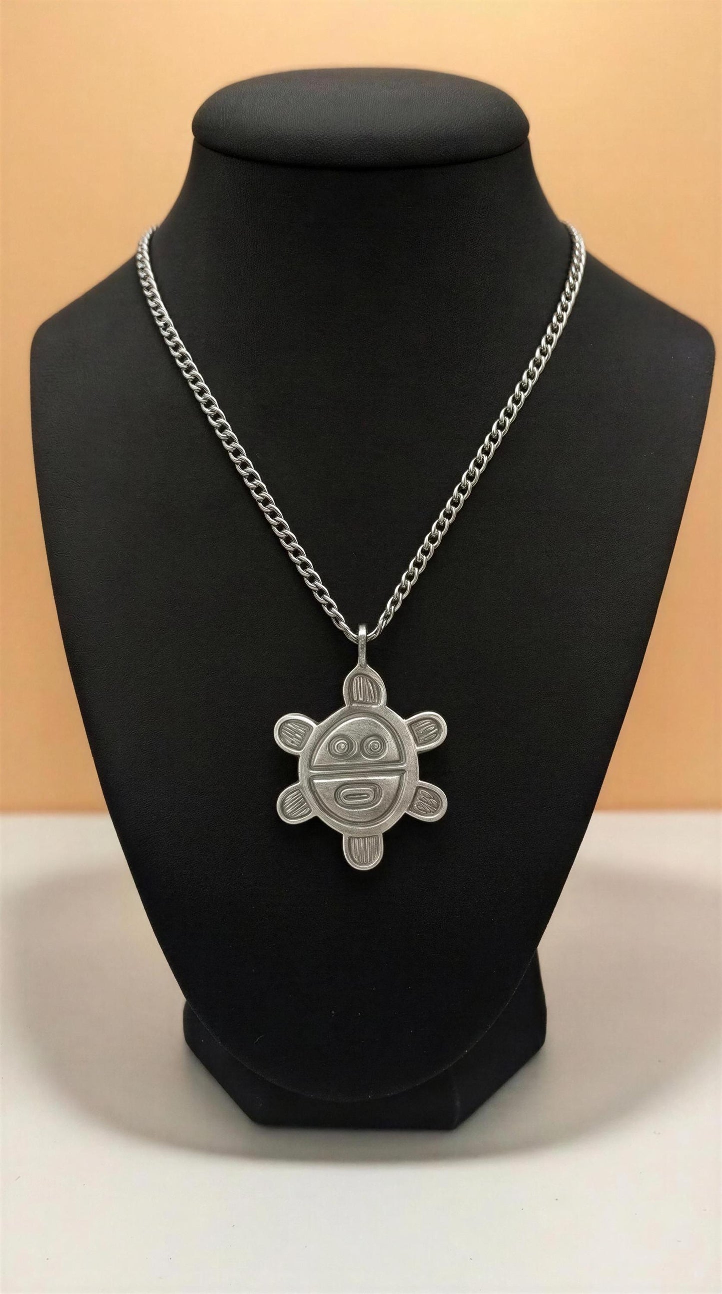 Artisan Sun Symbol Petroglyph Pendant, 3.5 mm Cuban Links Chain