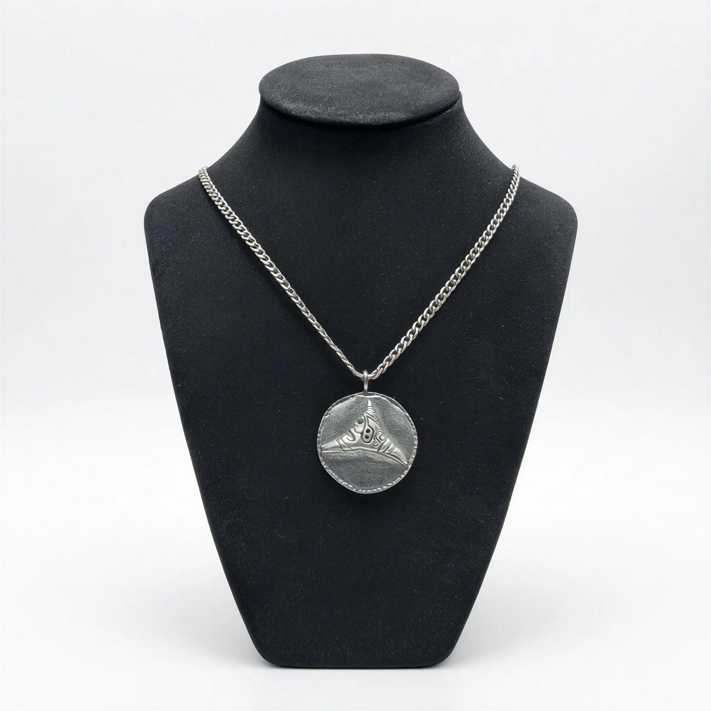 Handcrafted Lead-Free Pewter Taino Trigonolito Pendant, 3.5mm Cuban Links Chain