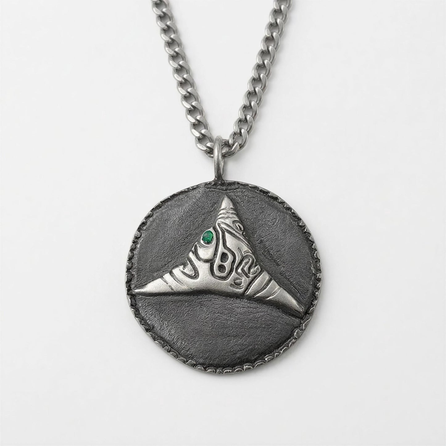 Handcrafted Lead-Free Pewter Taino Trigonolito Pendant, 3.5mm Cuban Links Chain