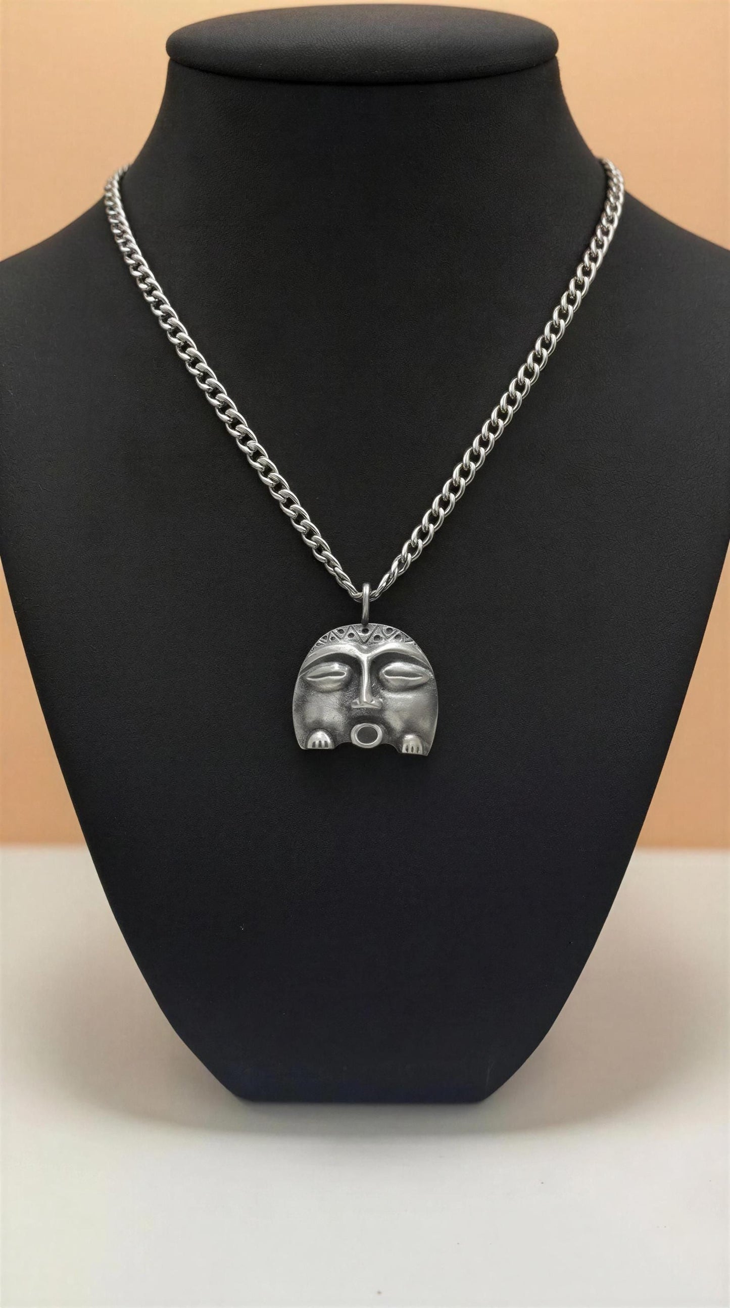 Pewter Taino Diosa Luna Moon Goddess Pendant, Caribbean Cultural Jewelry