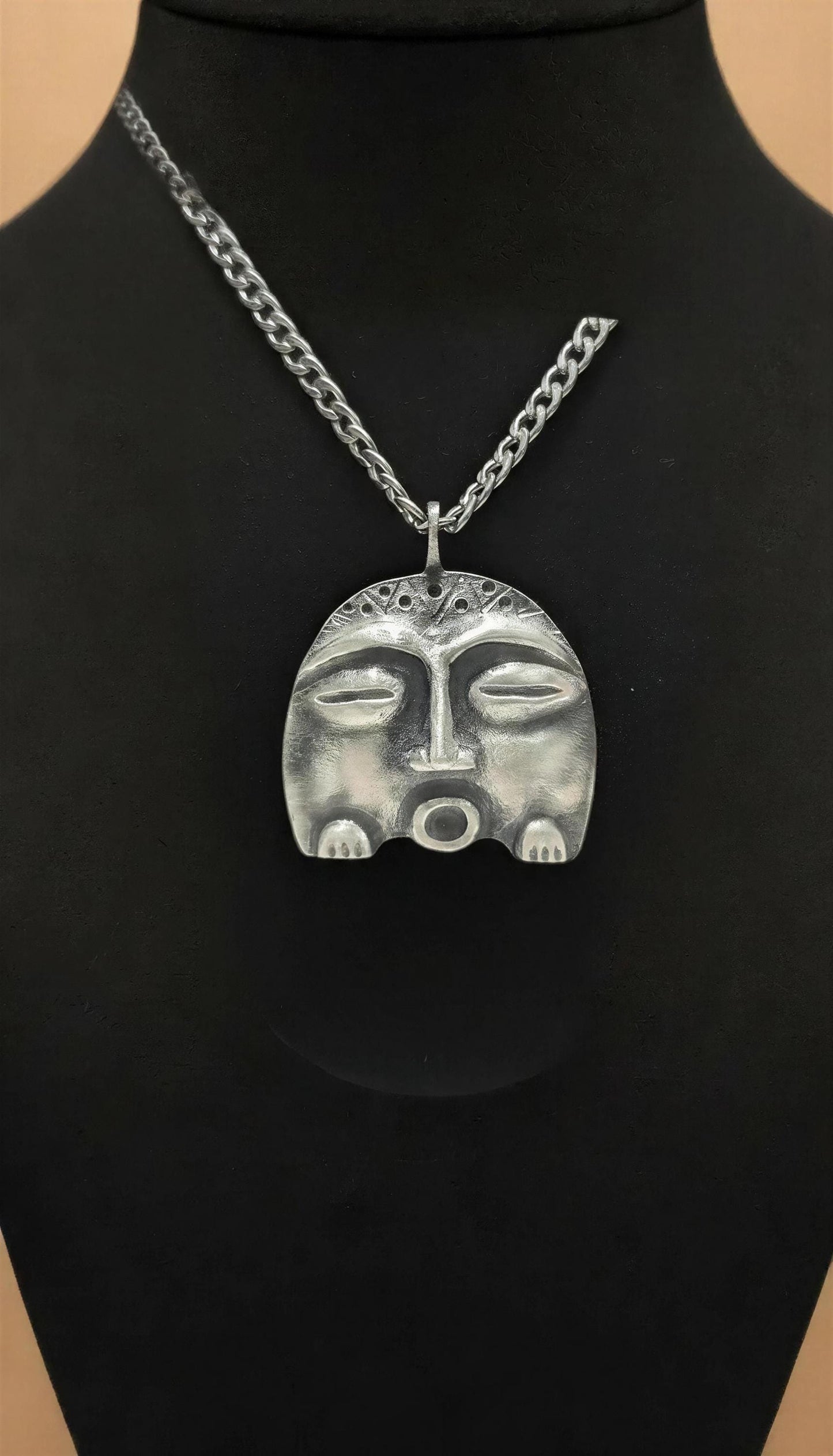 Pewter Taino Diosa Luna Moon Goddess Pendant, Caribbean Cultural Jewelry