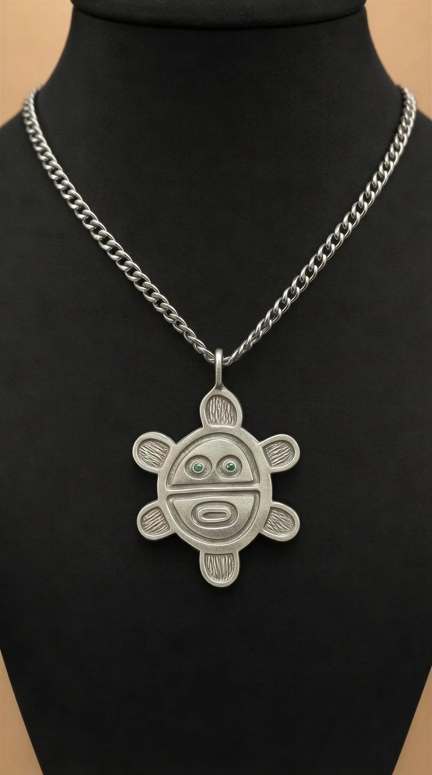 Artisan Sun Symbol Petroglyph Pendant, 3.5 mm Cuban Links Chain