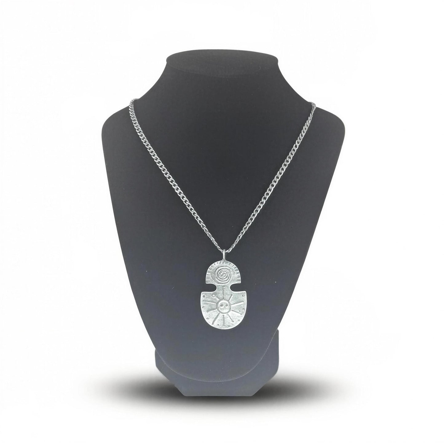 Pewter Taino Petroglyph Pendant – Sun Water Symbol, Cuban Link Chain