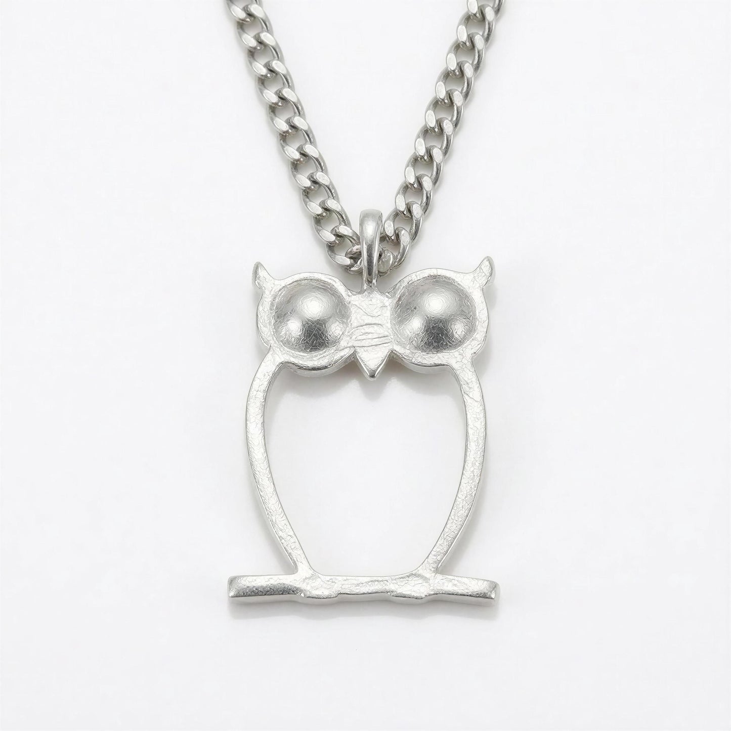 Handcrafted Lead-Free Pewter Green-Eyed Owl Pendant, 3.5mm Cuban Links Chain