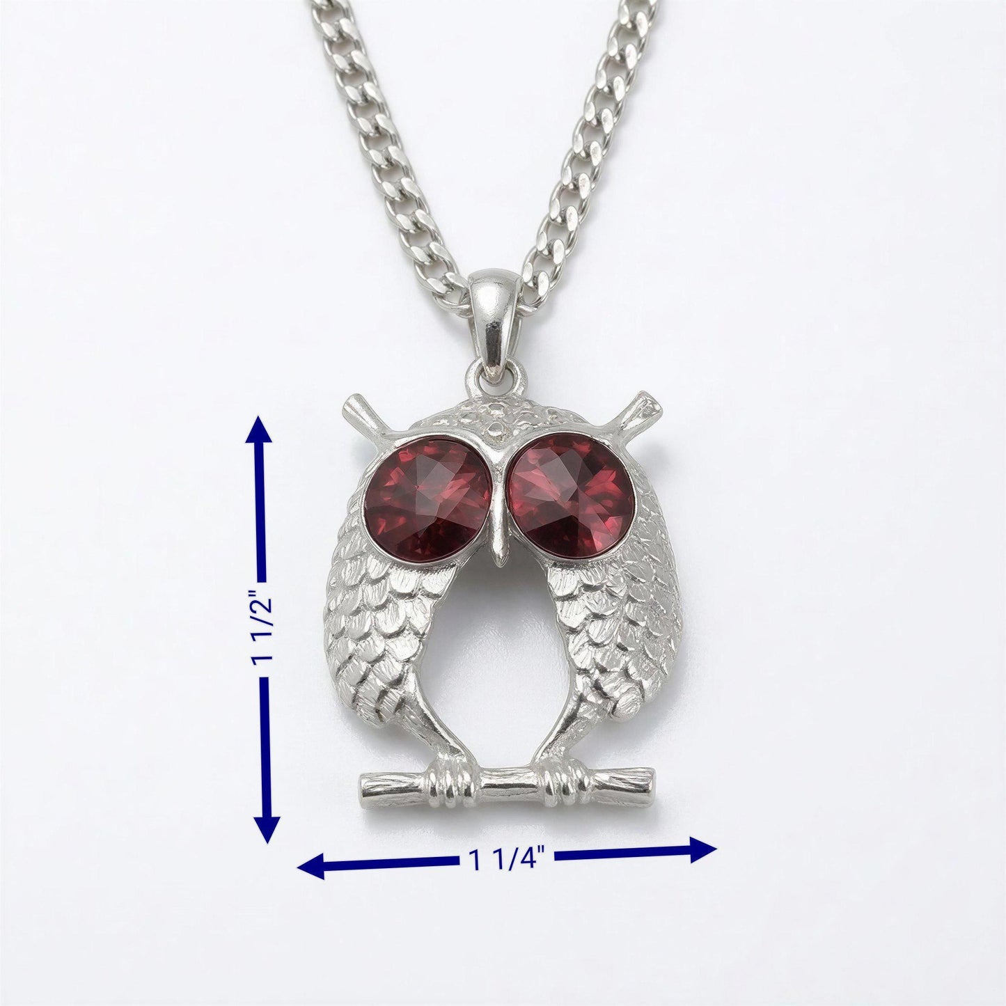 Handcrafted Lead-Free Pewter Red-Eyed Owl Pendant, 3.5mm Cuban Links Chain