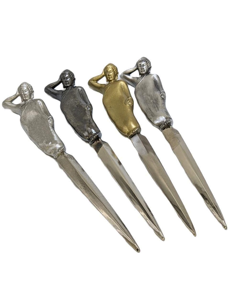 Handcrafted Pewter Resting Buddha Letter Opener, Zen Spiritual Desk Decor