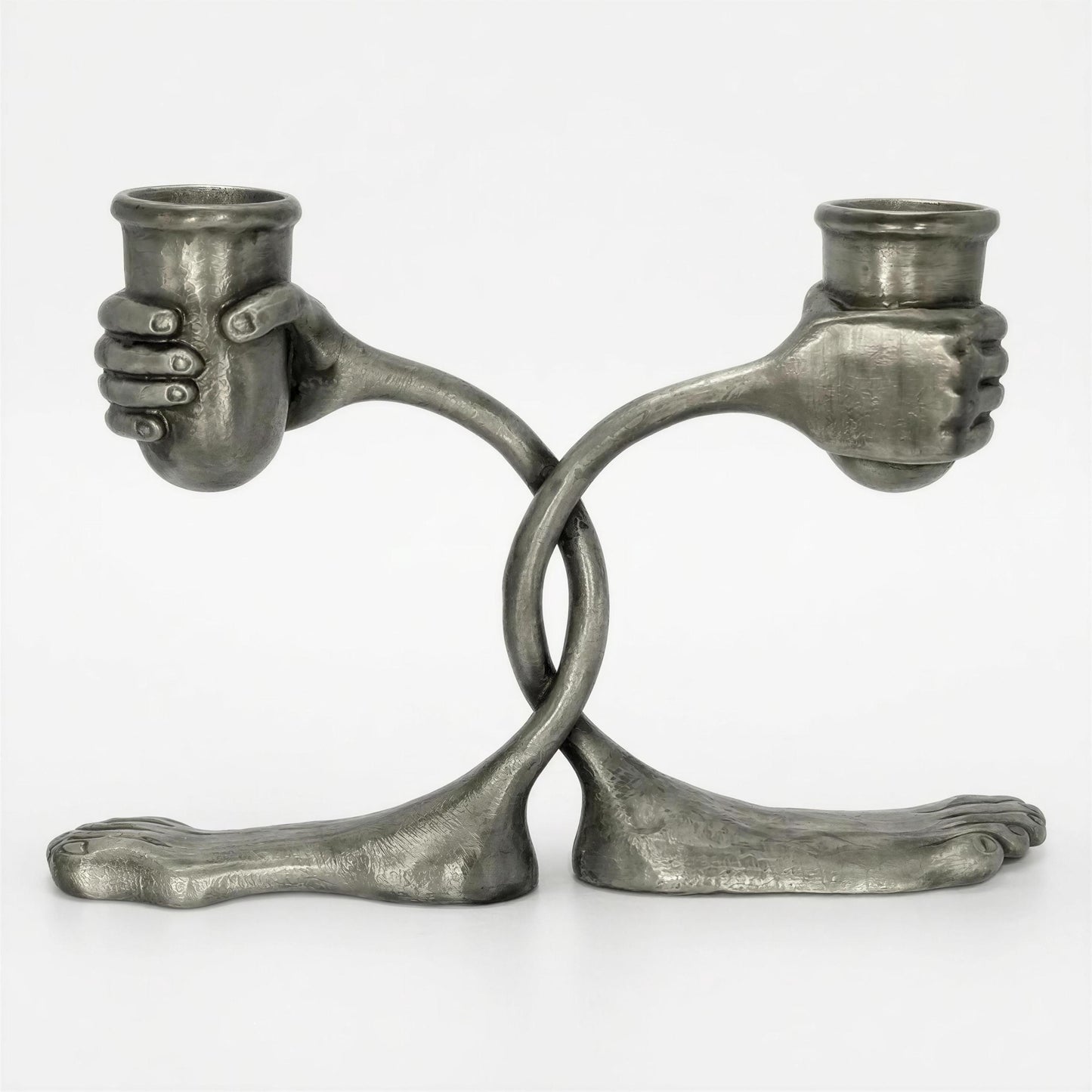 Handcrafted Pewter Surrealist Candle Holder, Step into the Light, Decor Sculpture