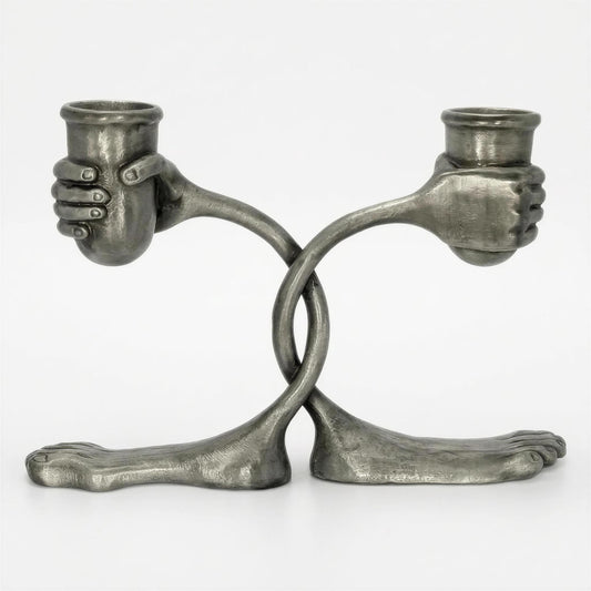 Handcrafted Pewter Surrealist Candle Holder, Step into the Light, Decor Sculpture