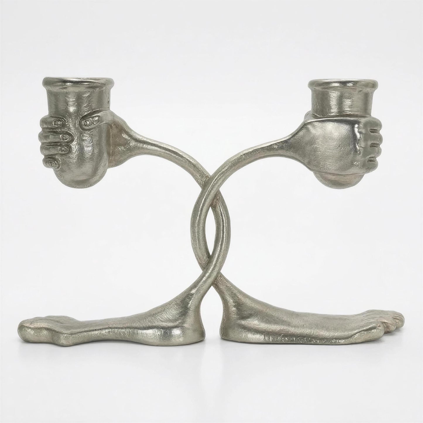 Handcrafted Pewter Surrealist Candle Holder, Step into the Light, Decor Sculpture