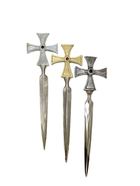 Handcrafted Pewter Templar Rross Letter Opener, Medieval History Desk Decor