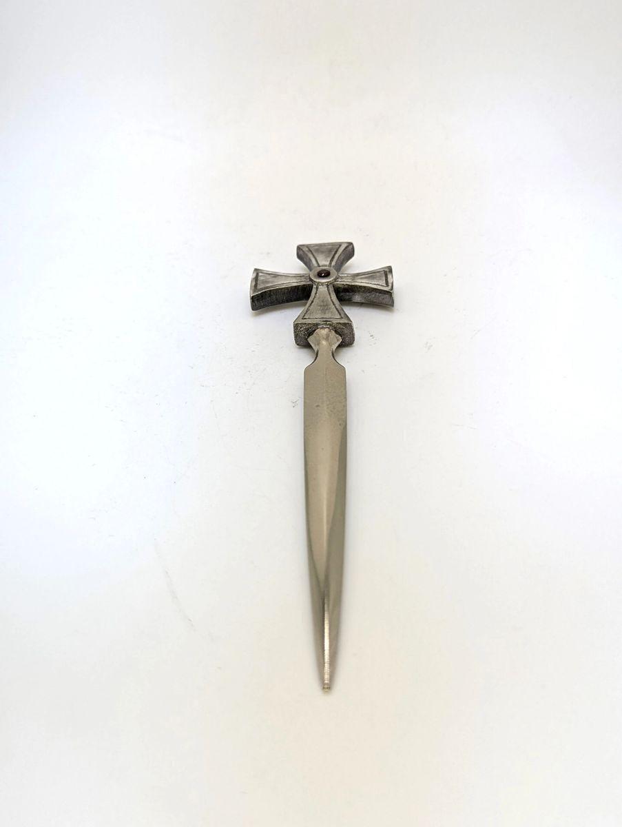 Handcrafted Pewter Templar Rross Letter Opener, Medieval History Desk Decor