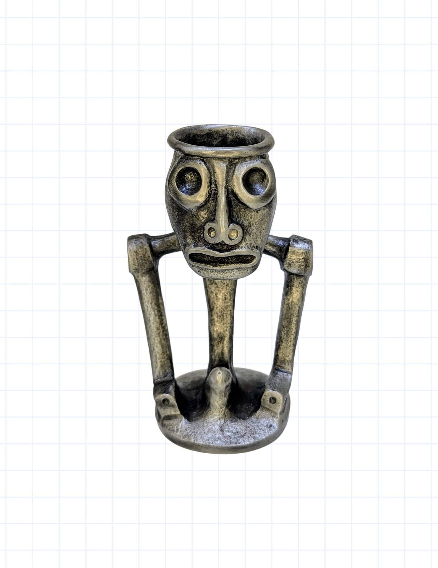 Handcrafted Taino Zemi Pewter Statue, taper Candle holder, Home Decor Collectible
