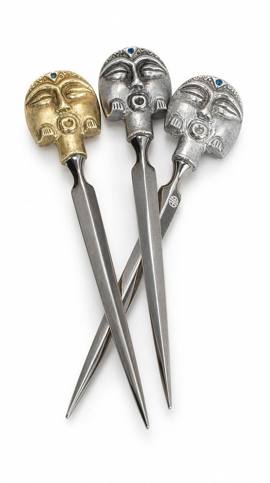 Handcrafted Pewter Taino Moon Goddess Letter Opener, Caribbean Heritage Desk Decor