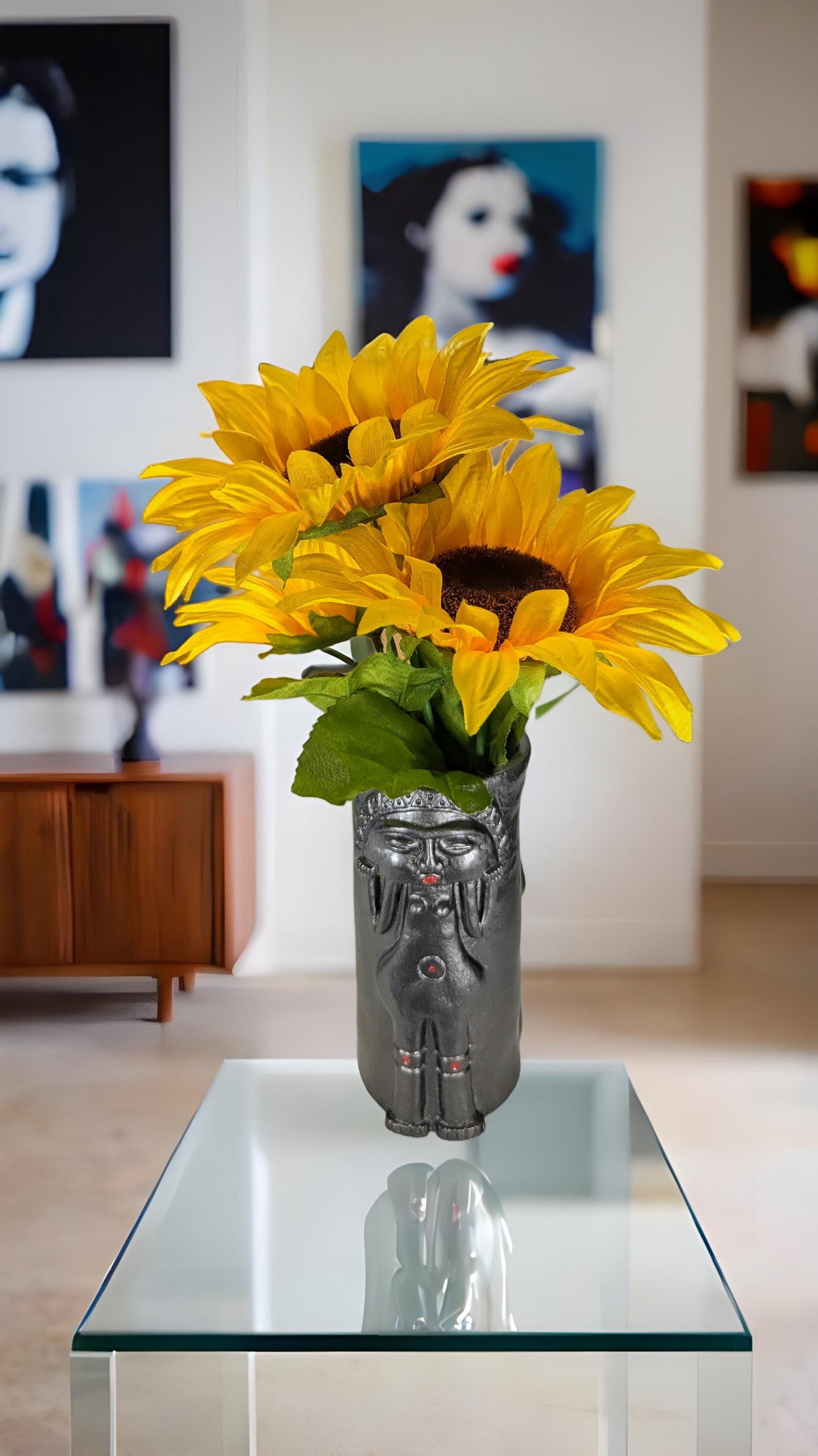 Handmade Taino Inspired Resin Vase, Diosa Luna Dios Sol, Cultural Heritage Design