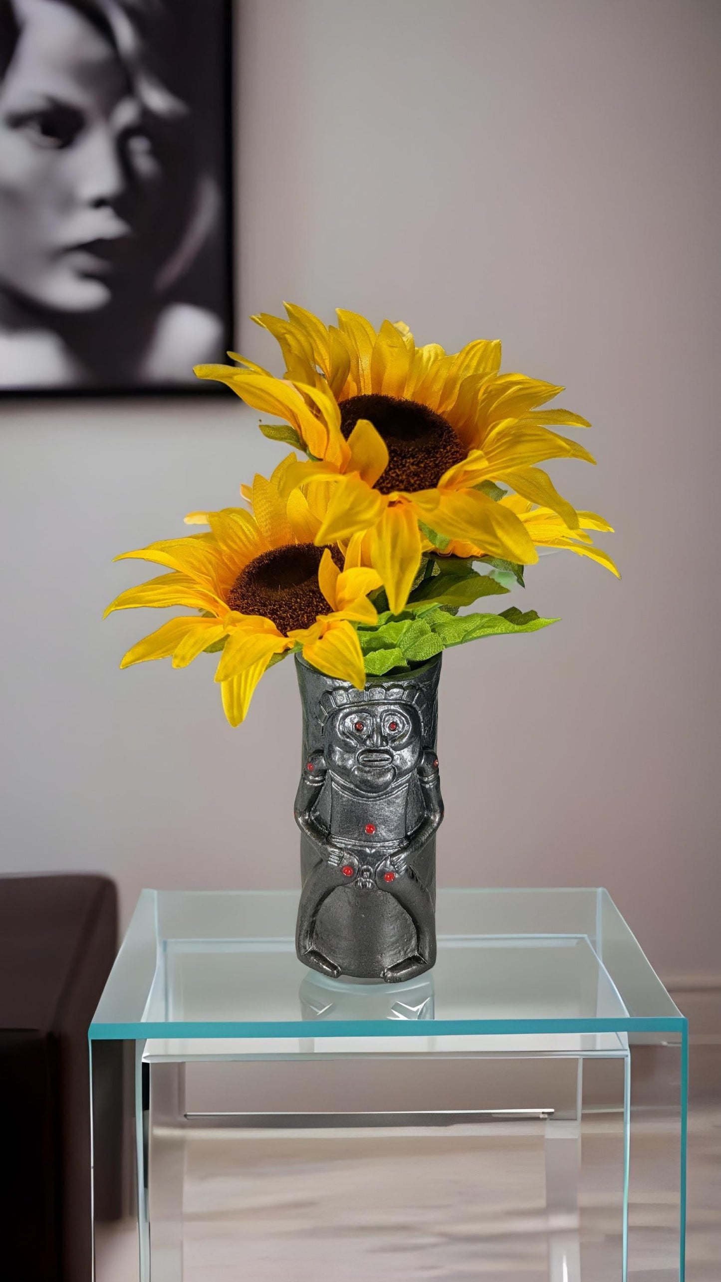Handmade Taino Inspired Resin Vase, Diosa Luna Dios Sol, Cultural Heritage Design