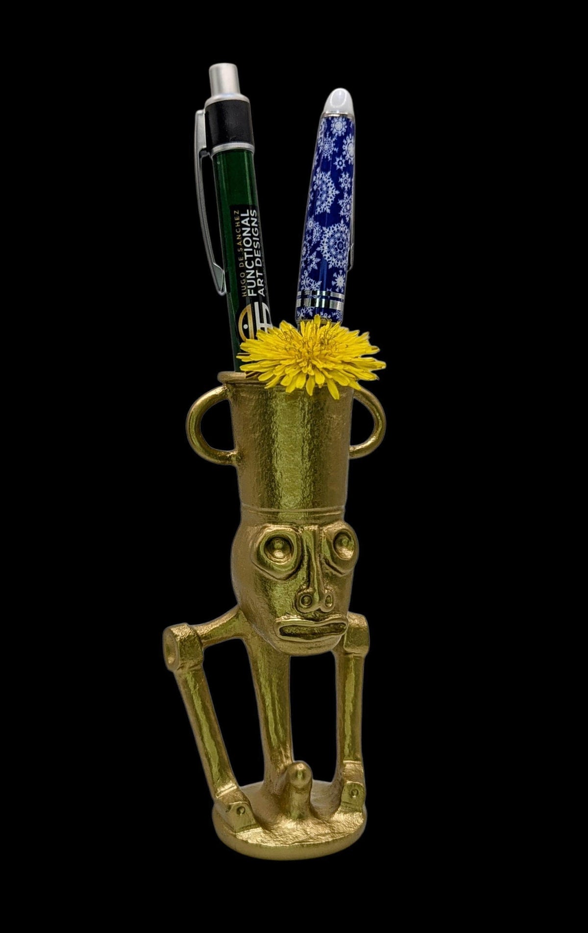 Handcrafted Taino Zemi Pewter Statue, Pen Holder, Desk Decor, Collectible