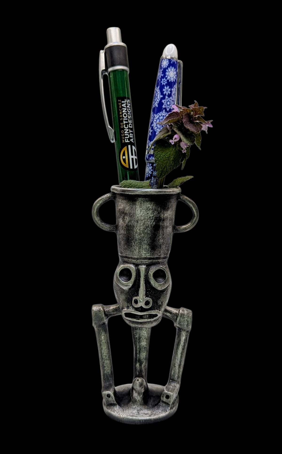 Handcrafted Taino Zemi Pewter Statue, Pen Holder, Desk Decor, Collectible
