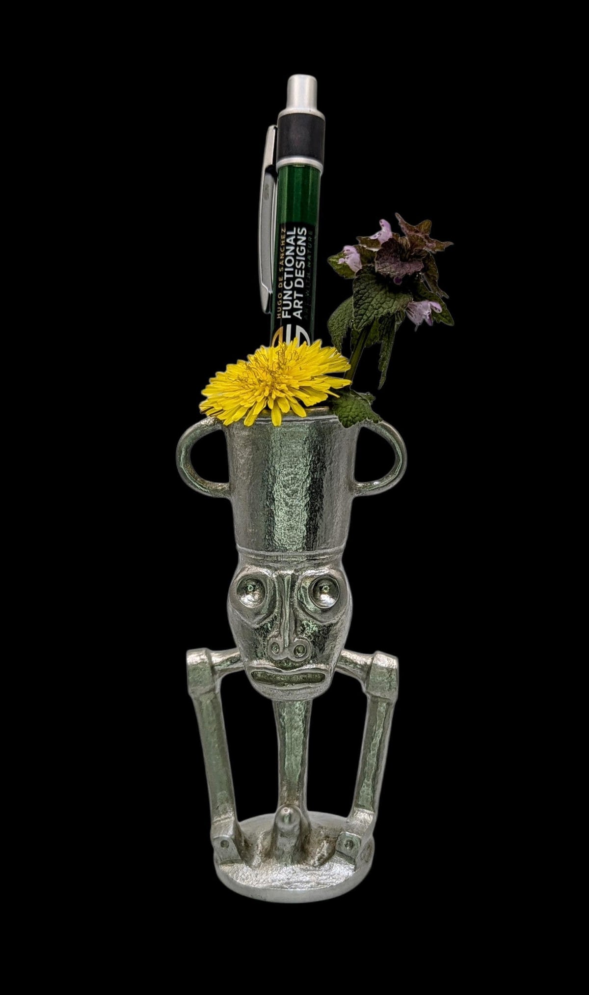 Handcrafted Taino Zemi Pewter Statue, Pen Holder, Desk Decor, Collectible
