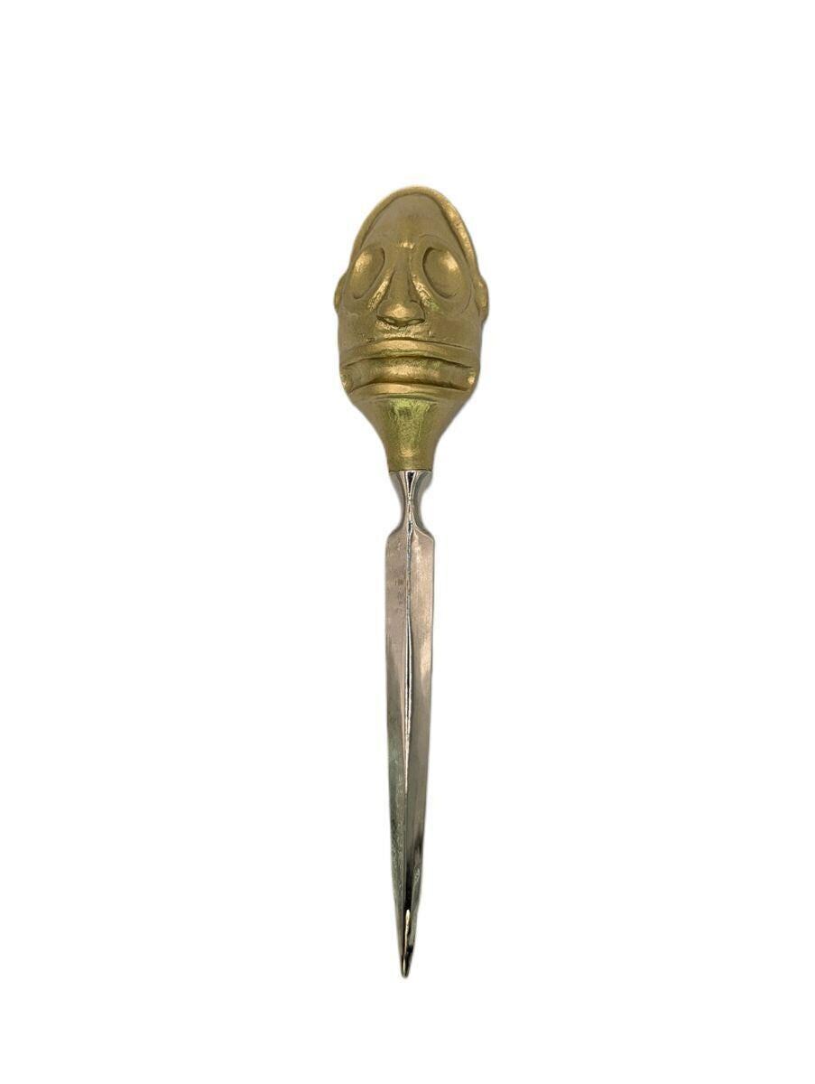 Handcrafted Pewter Taino Behique Shaman Mask Letter Opener, pre-Columbian Art Desk collectible