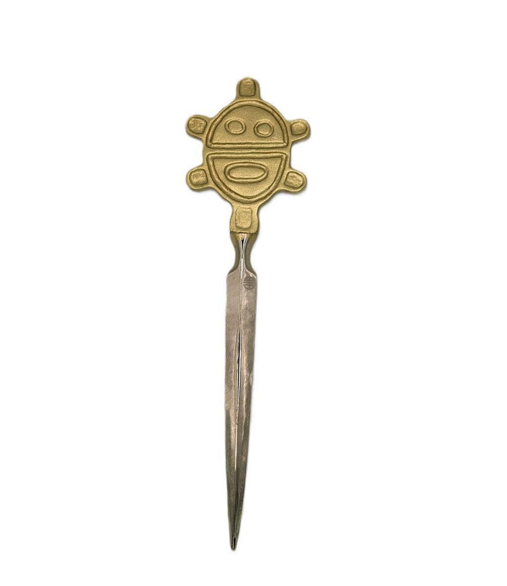 Handcrafted Pewter Taino Sun Petroglyph Letter Opener, Caribbean Indigenous Art Desk Decor
