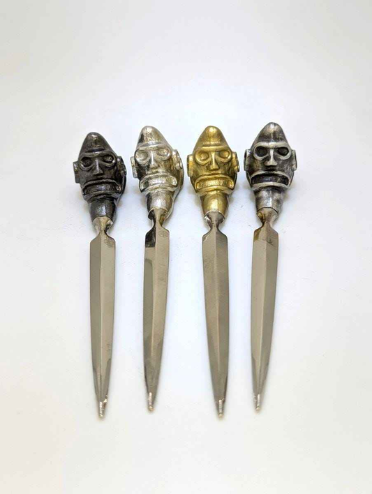 Handcrafted Pewter Taino Trigonolito Three-Pointed Stone Letter Opener, Caribbean Cultural Desk Collectible