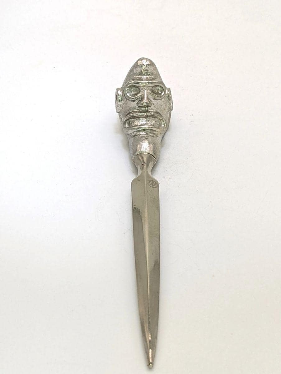 Handcrafted Pewter Taino Trigonolito Three-Pointed Stone Letter Opener, Caribbean Cultural Desk Collectible