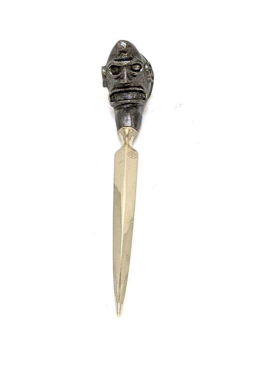Handcrafted Pewter Taino Trigonolito Three-Pointed Stone Letter Opener, Caribbean Cultural Desk Collectible
