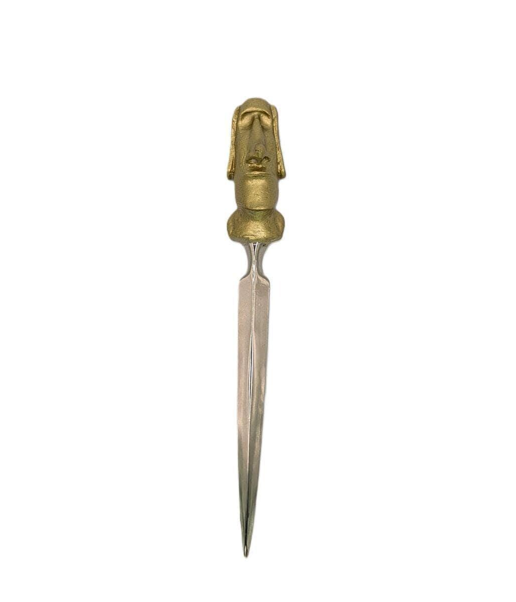 Handcrafted Pewter Moai Easter Island Head Letter Opener, Ancient Mystery Desk Decor Collectible