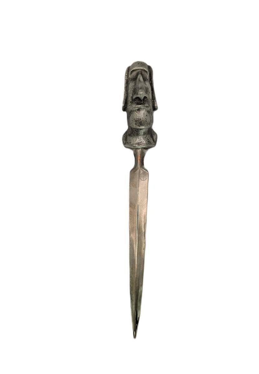 Handcrafted Pewter Moai Easter Island Head Letter Opener, Ancient Mystery Desk Decor Collectible