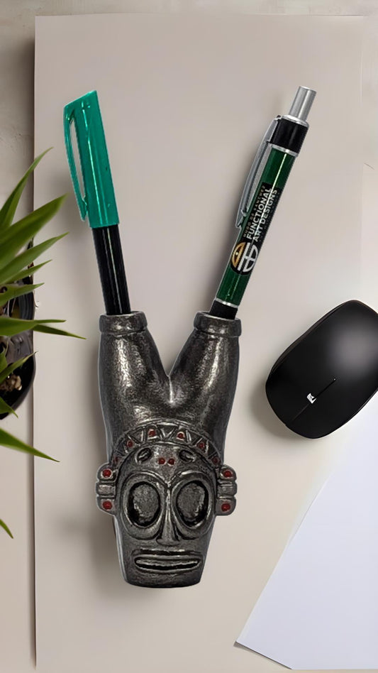 Handcrafted Taino Cohoba Ritual Inhaler Pen Holder, Caribbean Indigenous Art