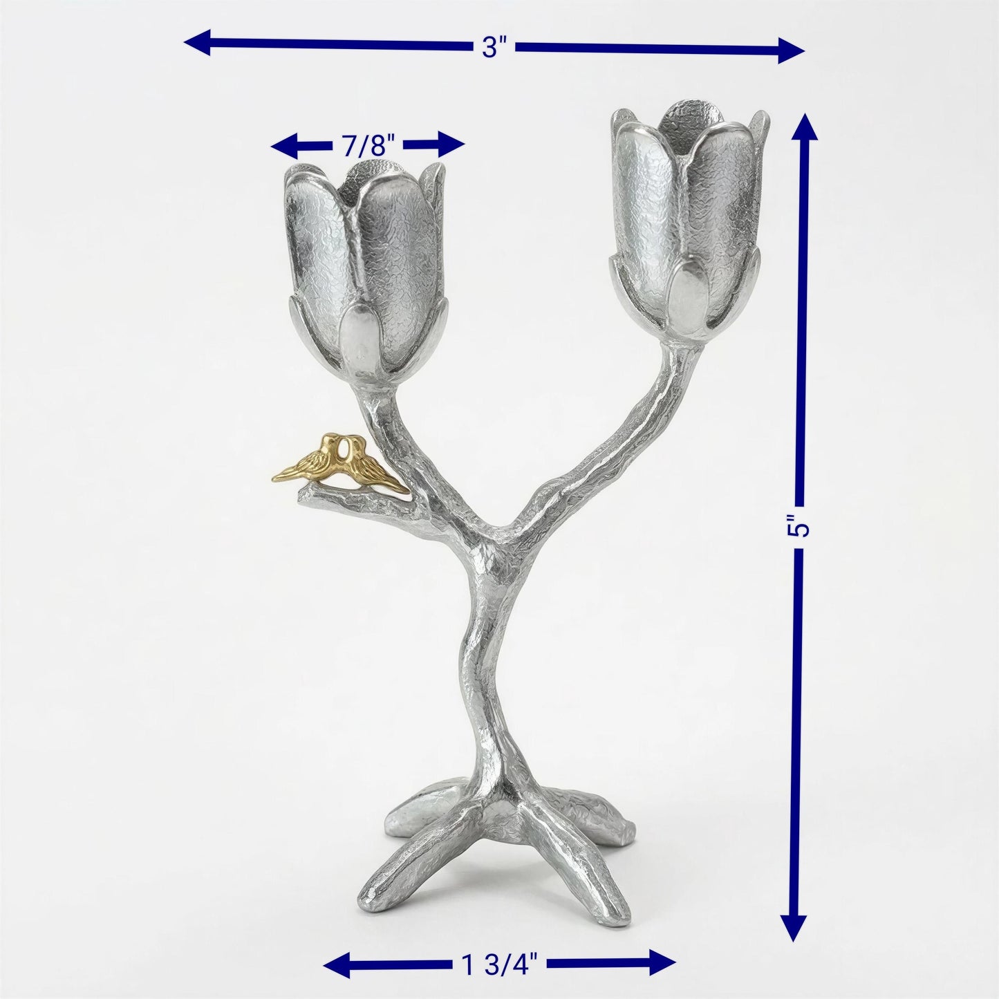 Handcrafted Pewter Tree of Light Candle Holder, Flowers Love Birds, Unique Decor