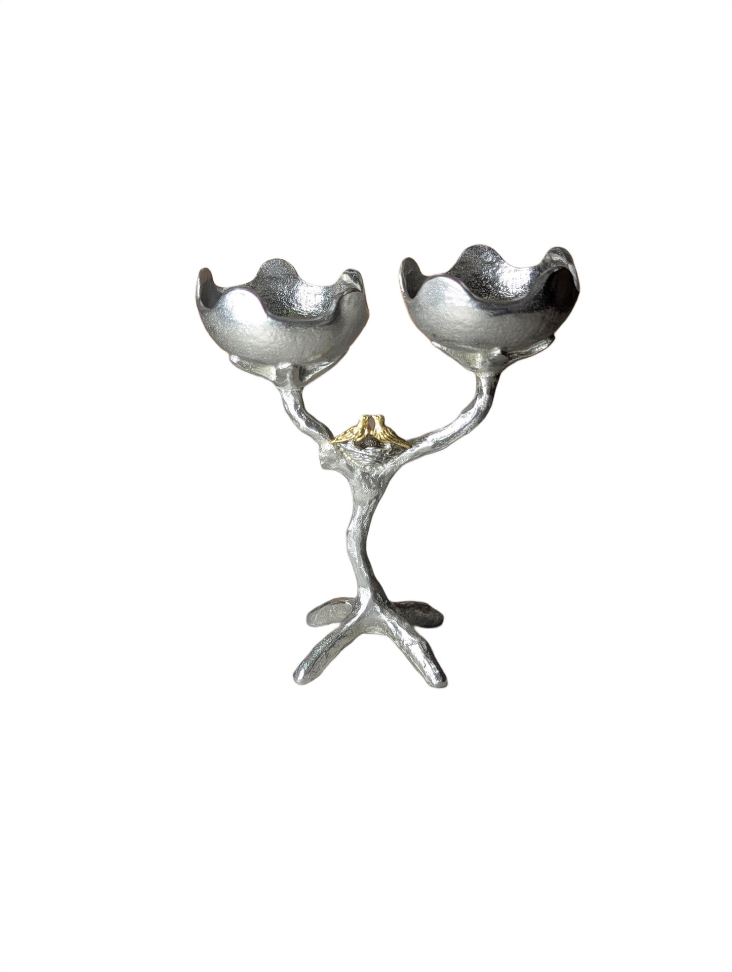 Handcrafted Pewter Tree of Light Candle Holder, Flowers Love Birds, Unique Decor