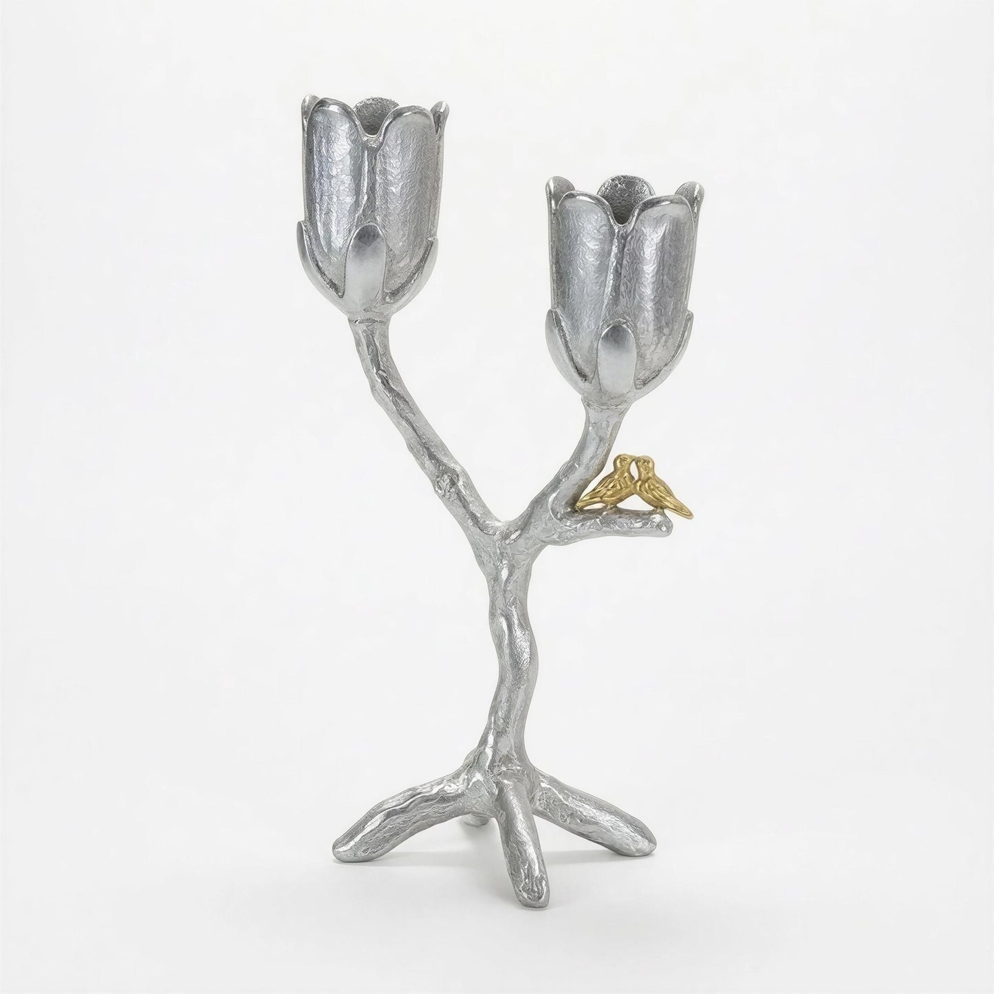 Handcrafted Pewter Tree of Light Candle Holder, Flowers Love Birds, Unique Decor