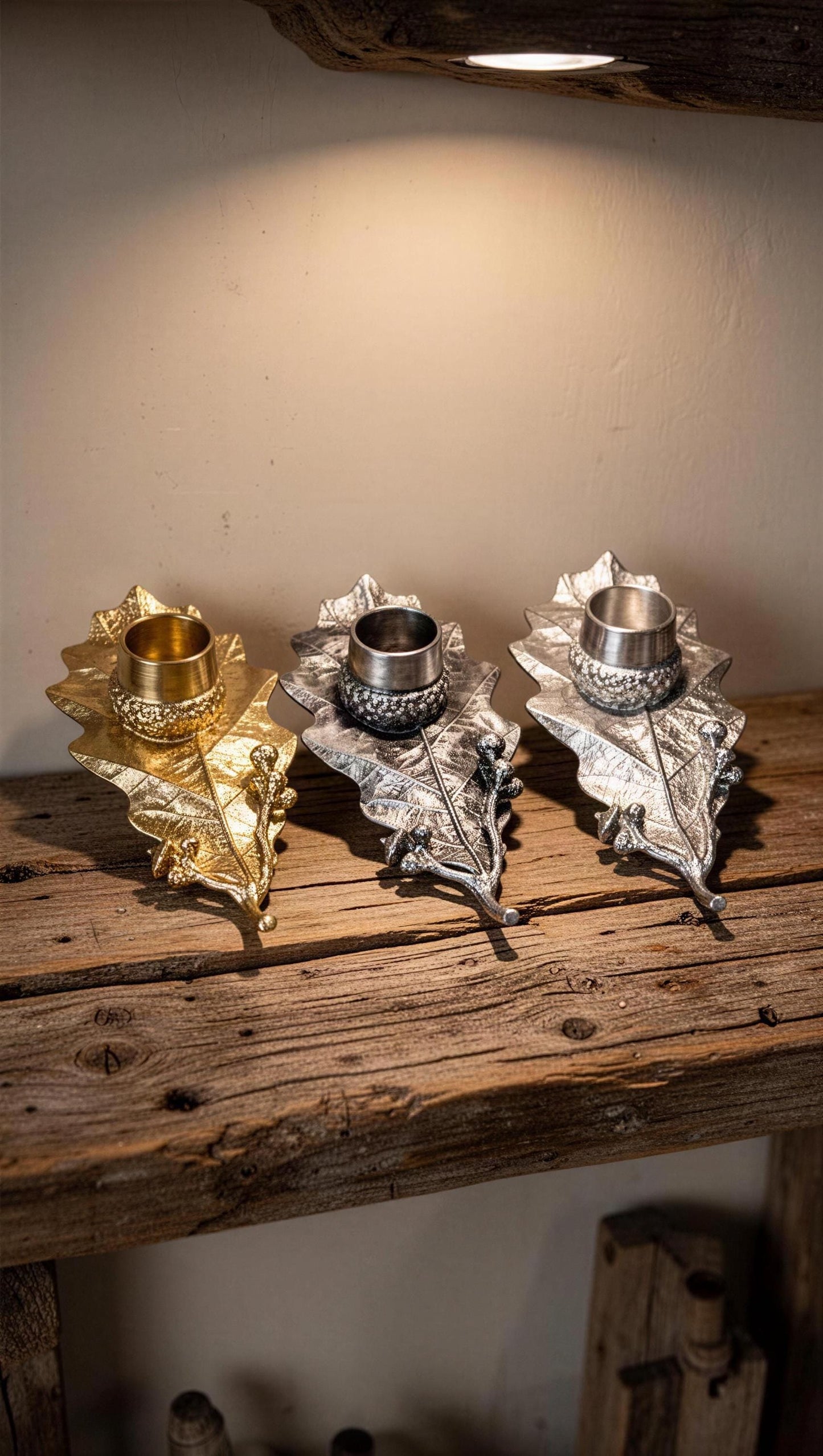 Handcrafted Pewter Oak Leaf Candle Holder, Botanical Acorn Taper Candlestick, Nature Inspired Autumn Table Decor