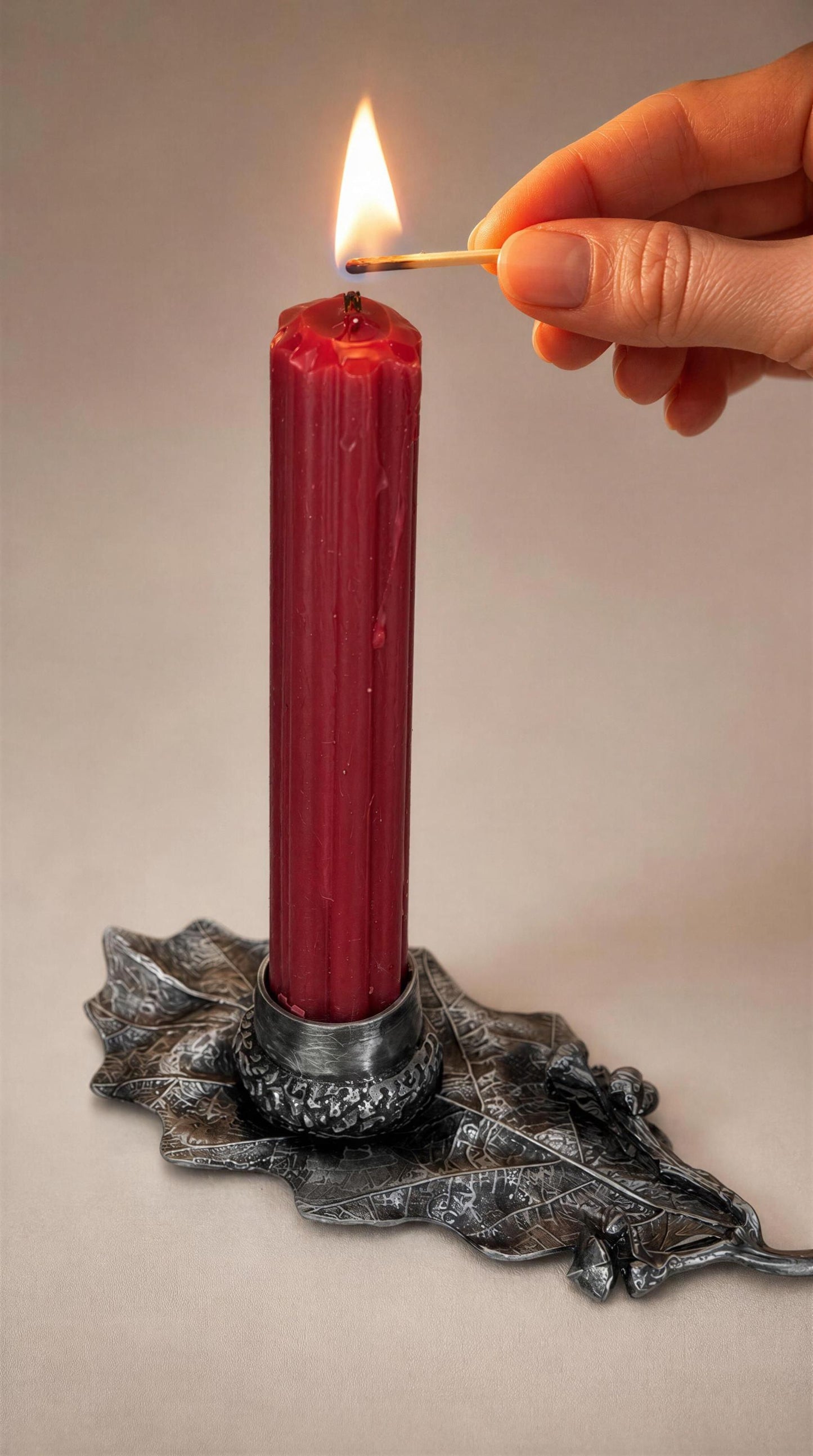 Handcrafted Pewter Oak Leaf Candle Holder, Botanical Acorn Taper Candlestick, Nature Inspired Autumn Table Decor