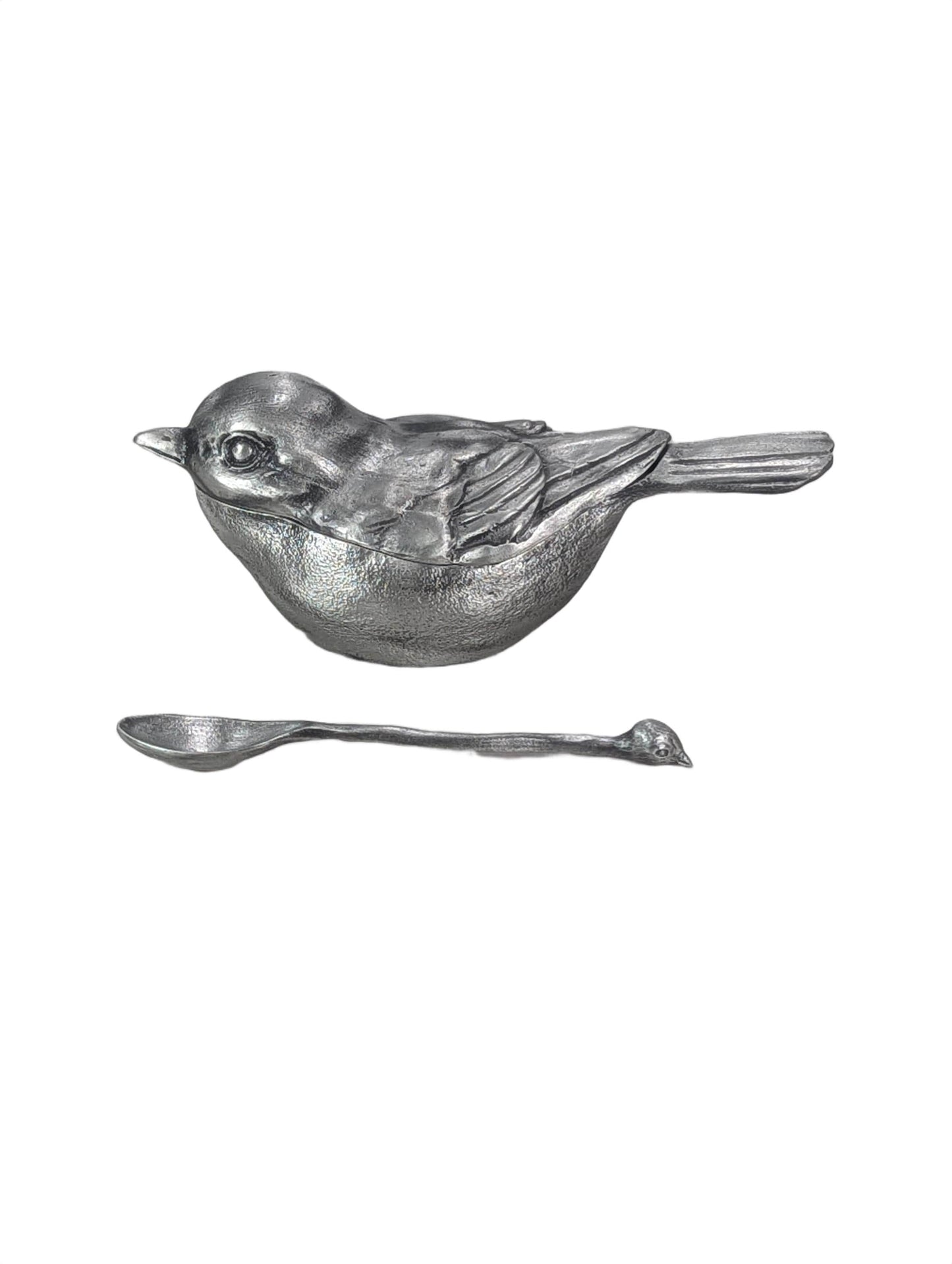 Pewter Sparrow Salt Cellar Set, Handcrafted Bird Salt and Spice Dish, Nature Kitchen Decor, Housewarming Gift
