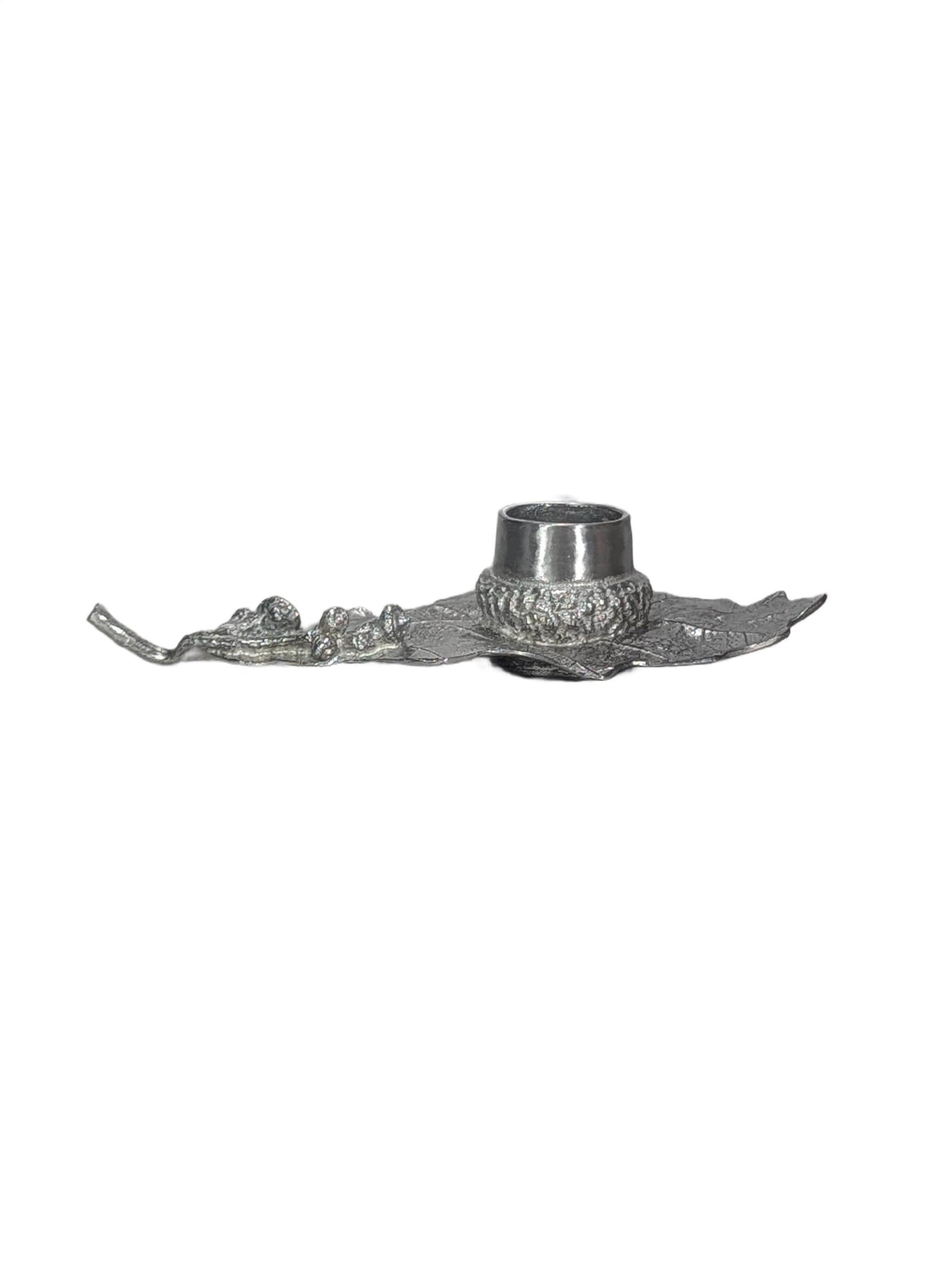 Handcrafted Pewter Oak Leaf Candle Holder, Botanical Acorn Taper Candlestick, Nature Inspired Autumn Table Decor