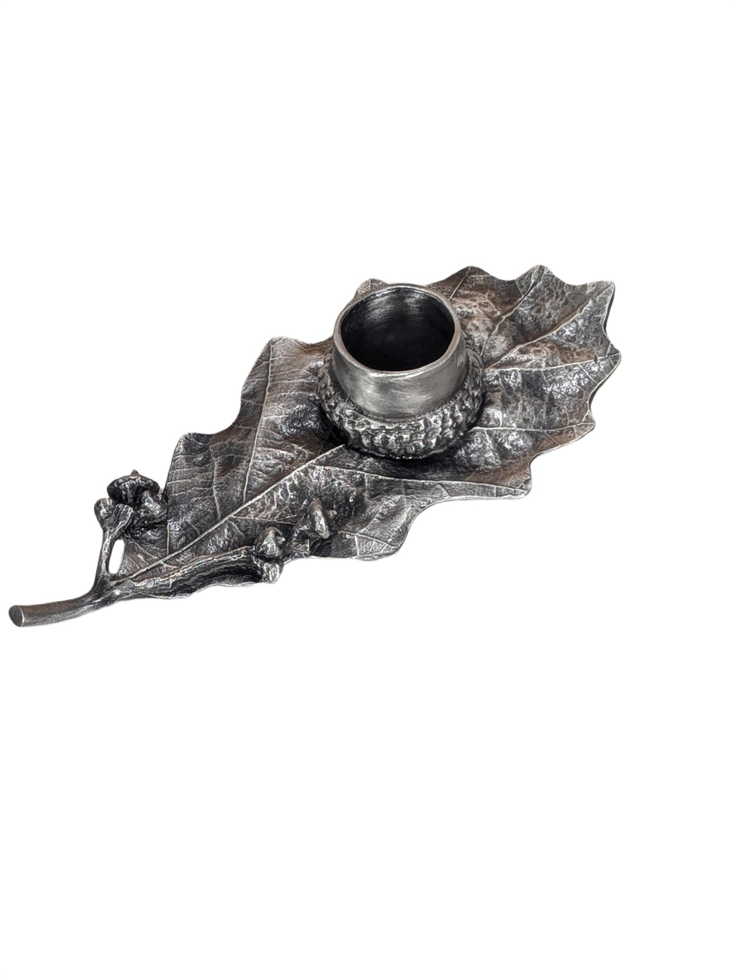 Handcrafted Pewter Oak Leaf Candle Holder, Botanical Acorn Taper Candlestick, Nature Inspired Autumn Table Decor