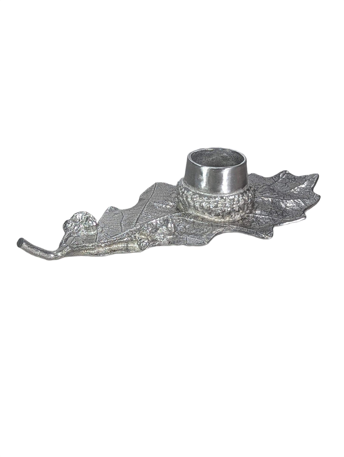Handcrafted Pewter Oak Leaf Candle Holder, Botanical Acorn Taper Candlestick, Nature Inspired Autumn Table Decor