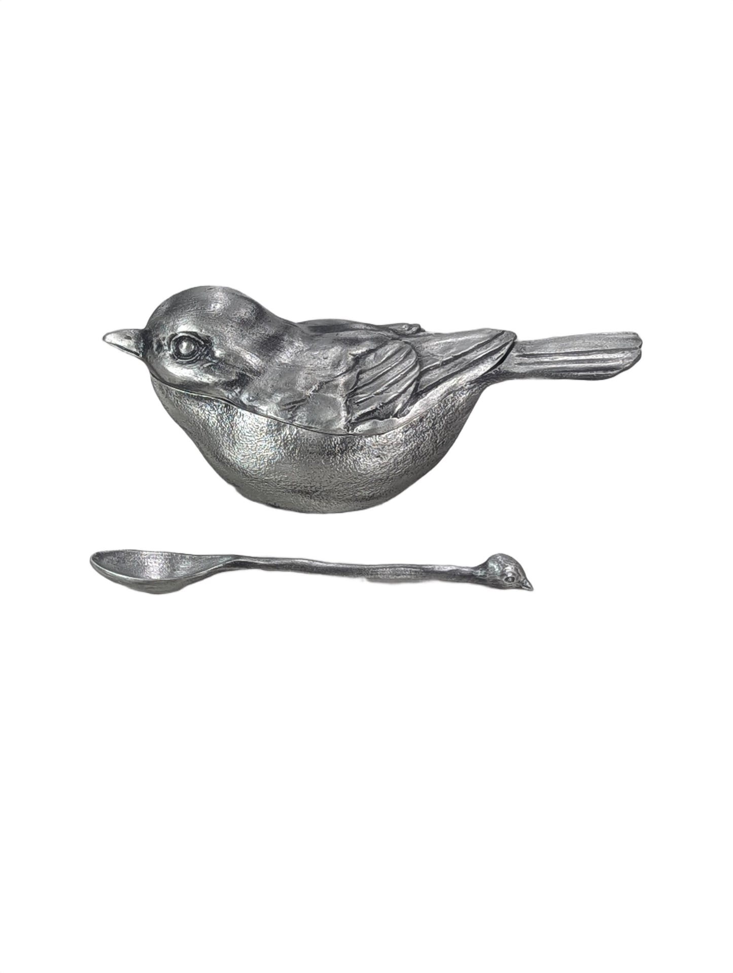 Pewter Sparrow Salt Cellar Set, Handcrafted Bird Salt and Spice Dish, Nature Kitchen Decor, Housewarming Gift
