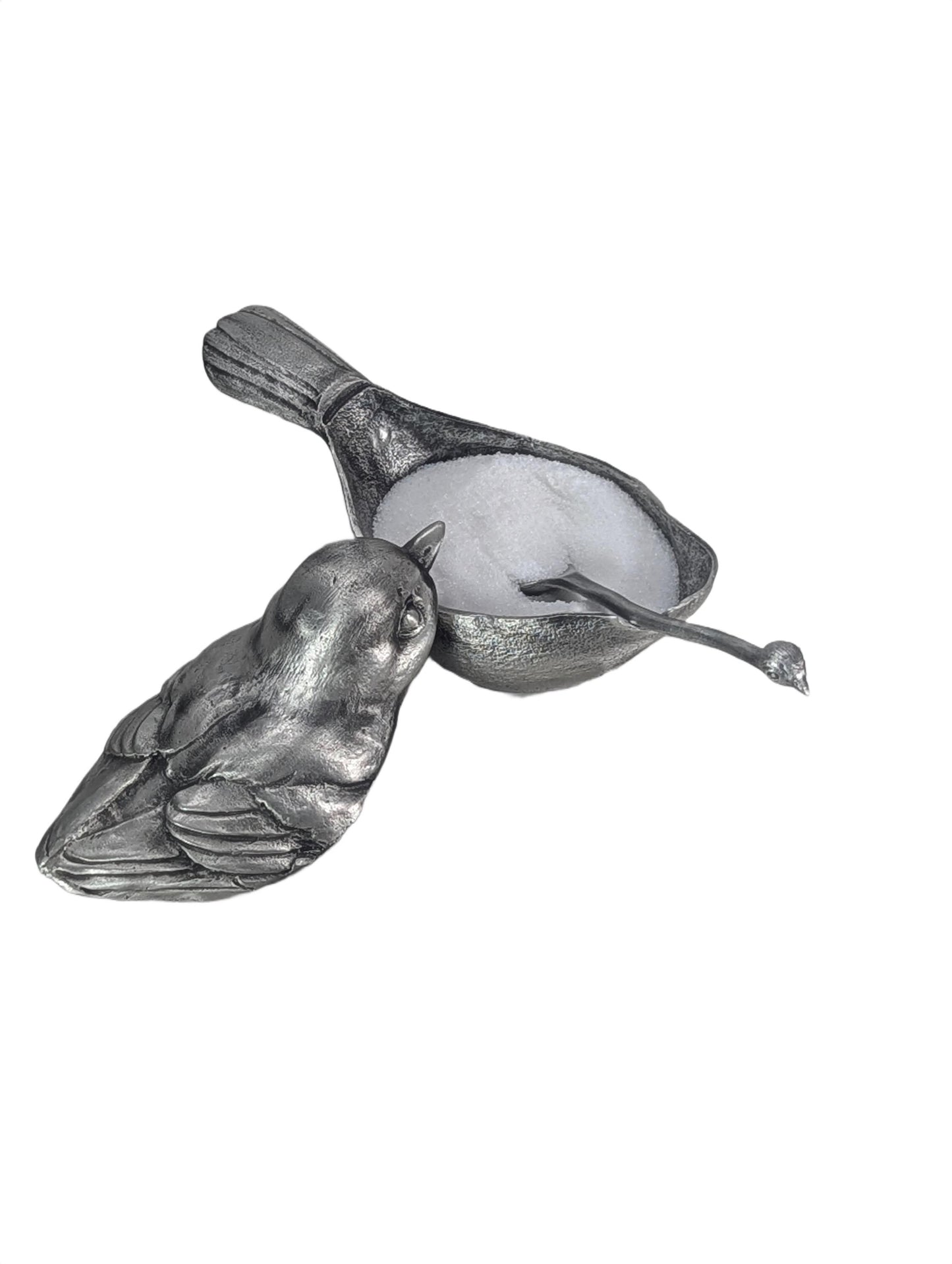Pewter Sparrow Salt Cellar Set, Handcrafted Bird Salt and Spice Dish, Nature Kitchen Decor, Housewarming Gift